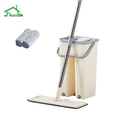 Flat mop with bucket